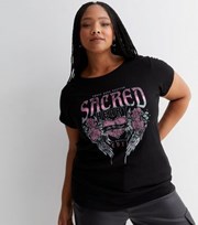 New Look Curves Black Crew Neck Sacred Heart Logo T-Shirt